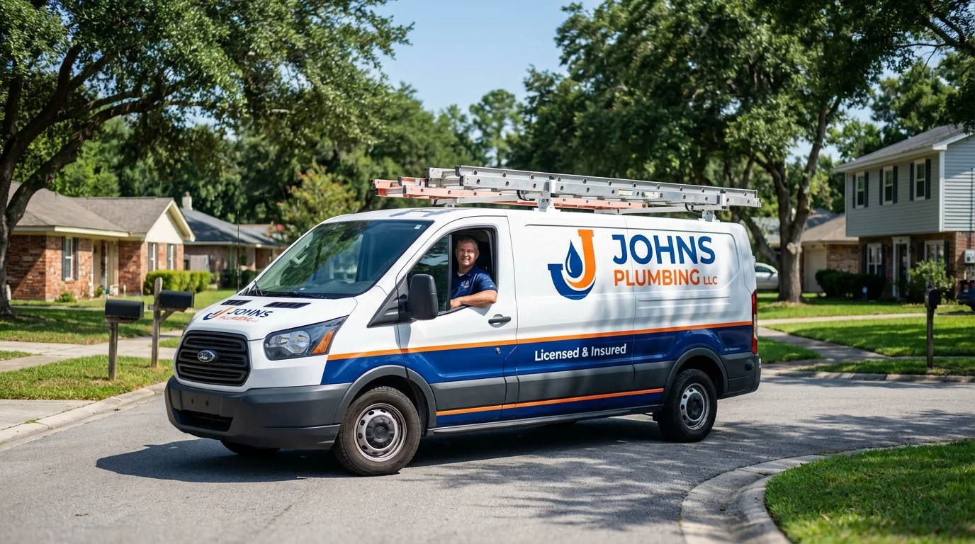 Johns Plumbing LLC service van in Tuscaloosa, AL