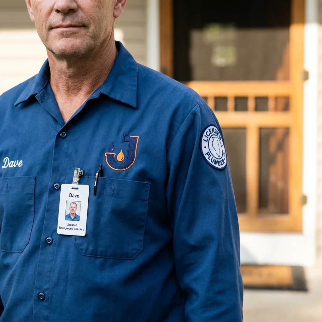 Licensed plumber showing ID badge in Tuscaloosa, AL