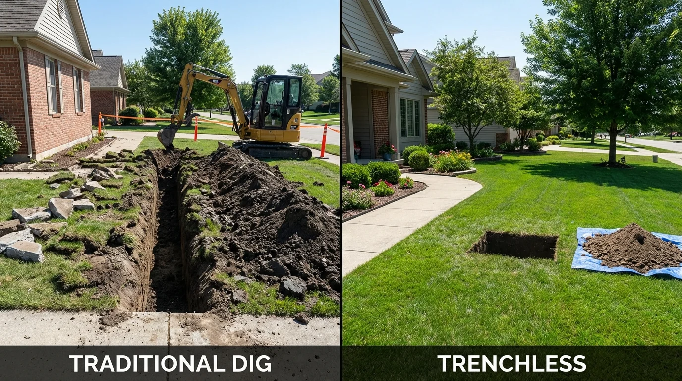 Trenchless sewer repair with minimal yard damage versus traditional excavation in Tuscaloosa, AL